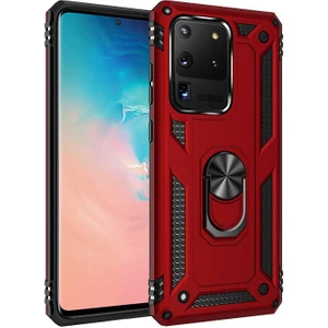 Tekno Grup Samsung Galaxy S20 Ultra Kılıf Çift Katmanlı Yüzüklü Manyetik Vega Kapak Kırmızı