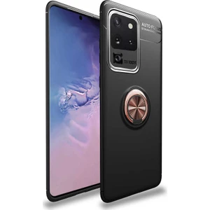 Tekno Grup Samsung Galaxy S20 Ultra Kılıf Ultra Korumalı Yüzüklü Manyetik Ravel Silikon Siyah Rose