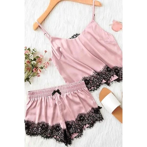 Merry See Kadın Merry See Dantel Işlemeli Saten Sortlu Gecelik Takım Pembe