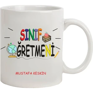 Hediye Rengi İsme Özel Sınıf Öğretmeni Temalı Kupa Bardak