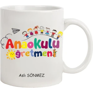 Hediye Rengi İsme Özel Anaokulu Öğretmeni Temalı Kupa Bardak