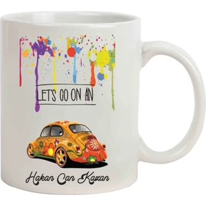 Hediye Rengi İsme Özel Nostaljik Renkli Vosvos Temalı Kupa Bardak