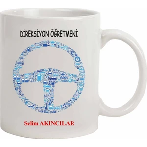 Hediye Rengi İsme Özel Direksiyon Öğretmeni Temalı Kupa Bardak