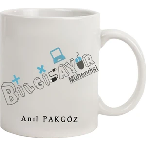 Hediye Rengi İsme Özel Bilgisayar Mühendisi Temalı Kupa Bardak M3