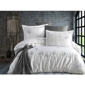 Nakışlı Pamuk Saten Çift Kişilik Nevresim Takımı Pamira Beyaz