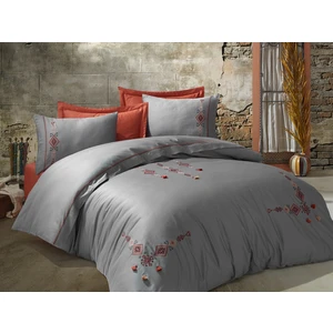 Nakışlı & Püsküllü Pamuk Saten Çift Kişilik Nevresim Takımı Tilbe Antrasit