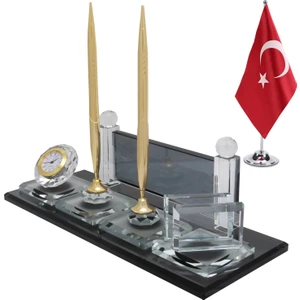 Sentez Masa Üstü İsimlik Elit Kristal Masaüstü Isimlik Bayraklı Ofis Aksesuarı