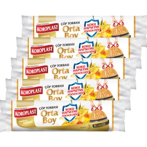 Koku Hapsetmeli Orta Boy Vanilya Kokulu Büzgülü Çöp Torbası 55X60CM - 15'li x 5 Adet Avantajlı
