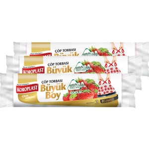 Ekstra Güçlü Büyük Boy Çilek Kokulu Büzgülü Çöp Torbası 65X70CM - 10'lu x 3 Adet Avantajlı