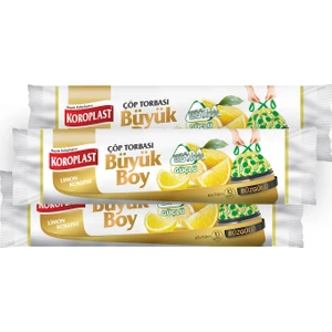 Ekstra Güçlü Büyük Boy Limon Kokulu Büzgülü Çöp Torbası 65X70CM - 10'lu x 3 Adet Avantajlı