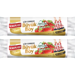 Ekstra Güçlü Büyük Boy Çilek Kokulu Büzgülü Çöp Torbası 65X70CM - 10'lu x 2 Adet Avantajlı