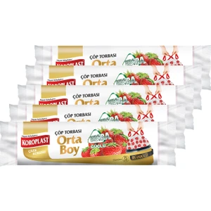 Ekstra Güçlü Orta Boy Çilek Kokulu Büzgülü Çöp Torbası 55X60CM - 15'li x 5 Adet Avantajlı