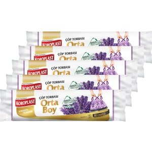 Ekstra Güçlü Orta Boy Lavanta Kokulu Büzgülü Çöp Torbası 55X60CM - 15'li x 5 Adet Avantajlı