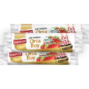 Ekstra Güçlü Orta Boy Çilek Kokulu Büzgülü Çöp Torbası 55X60CM - 15'li x 3 Adet Avantajlı