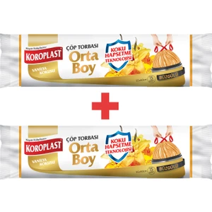 Koku Hapsetmeli Orta Boy Vanilya Kokulu Büzgülü Çöp Torbası 55X60CM - 15'li x 2 Adet Avantajlı