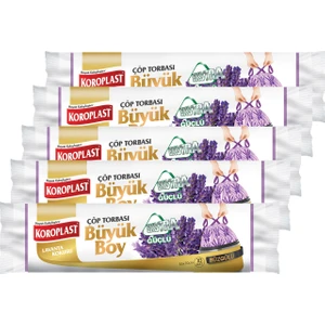 Ekstra Güçlü Büyük Boy Lavanta Kokulu Büzgülü Çöp Torbası 65X70CM - 10'lu x 5 Adet Avantajlı