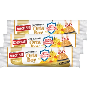 Koku Hapsetmeli Orta Boy Vanilya Kokulu Büzgülü Çöp Torbası 55X60CM - 15'li x 3 Adet Avantajlı
