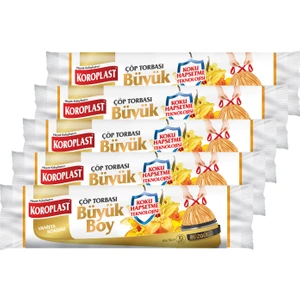 Koku Hapsetmeli Büyük Boy Vanilya Kokulu Büzgülü Çöp Torbası 65X70CM - 10'lu x 5 Adet Avantajlı
