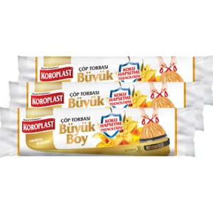 Koku Hapsetmeli Büyük Boy Vanilya Kokulu Büzgülü Çöp Torbası 65X70CM - 10'lu x 3 Adet Avantajlı