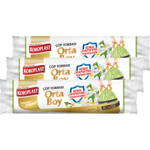 Koku Hapsetmeli Orta Boy Yasemin Kokulu Büzgülü Çöp Torbası 55X60CM - 15'li x 3 Adet Avantajlı
