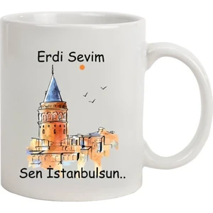 Hediye Rengi İsme Özel Galata Kulesi Temalı Sen Istanbulsun Kupa Bardak