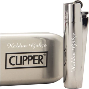 Clipper Isme Özel Metal Çakmak Parlak Metalik