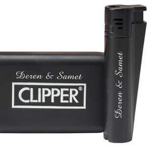 Clipper Isme Özel Pürmüz Alevli Metal Çakmak Mat Siyah