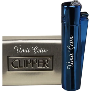 Clipper Isme Özel Metal Çakmak Parlement Mavisi