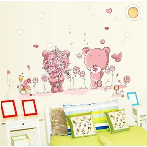 Crystal Kids Bebek ve Çocuk Odası  Duvar Sticker Pembe Çiçekli Sevimli Ayıcıklar