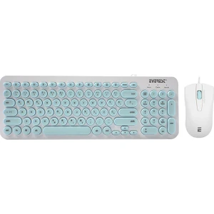 KM-01K Turkuaz USB Yuvarlak Tuşlu 3D Mouse Combo LC Layout Klavye + Mouse Set