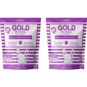 Gold Silika Kristal Kedi Kumu - 2 Aylık Set - 2 Adet Kalın Taneli 3,8 Litrelik Paket