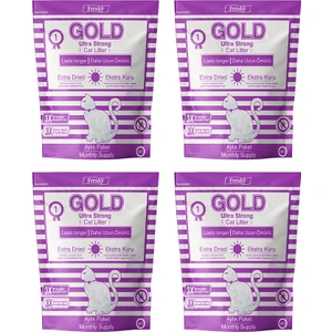 Gold Silika Kristal Kedi Kumu - 4 Aylık Set - 4 Adet Kalın Taneli 3,8 Litrelik Paket