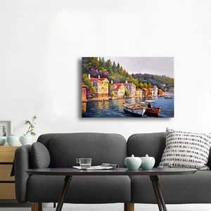 Yağlı Boya İstanbul Kıyıda Tekneler Kanvas Tablo