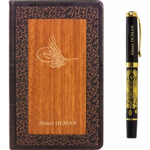 Hediye Rengi İsme Özel Tuğra Temalı Premium Defter ve Kalem Seti Küçük Boy