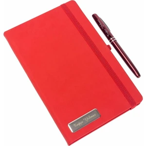 Hediye Rengi Kişiye Özel Lastikli Kırmızı Defter​ ve Kalem Seti