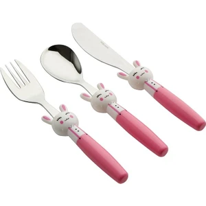 Mini Rabbit Çocuk Çatal Kaşık Bıçak Takımı 3 Parça - Pembe