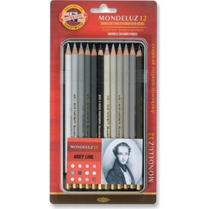 3722-012G Mondeluz Aquarell Boya Kalemi Gri Tonlar Metal Kutu 12'li