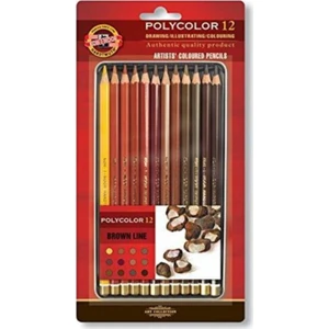 3822-012B Polycolor Artist Kuru Boya Kalemi Kahverengi Tonlar Metal Kutu 12'li