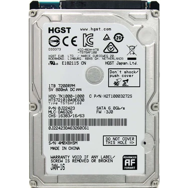 Hgst Travelstar 7K1000 2.5 1TB 7200RPM Sata 3 Hard Disk Fiyatı