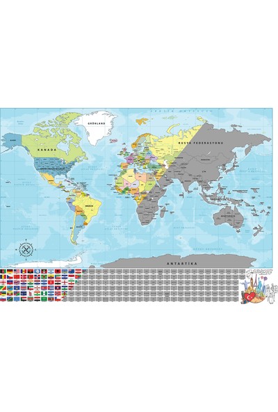 Game Art Türkçe Kazınabilir Dünya Haritası 70 x 100 cm