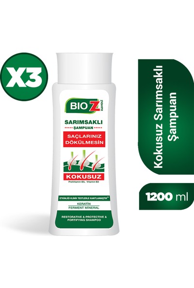 Bioz Saç Dökülmelerine Karşı Güçlendirici Sarımsak ve Keratin Şampuanı 400 Ml 3'lü Paket