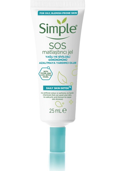 Simple Daily Skin Detox SOS Yağlı/Karma Ciltler İçin SOS Sivilce Jeli / Matlaştırıcı Jel 25 Ml
