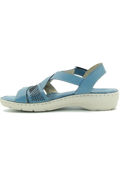 Tuğrul Ayakkabı Mavi Kadın Deri Sandalet 020421