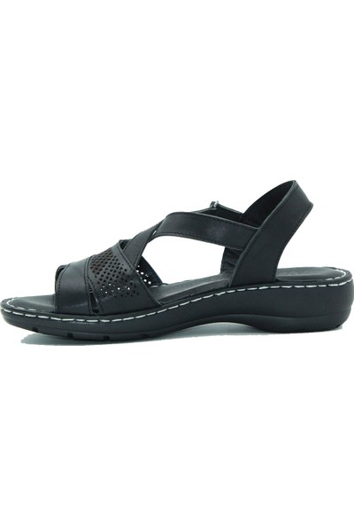 Tuğrul Ayakkabı Siyah Kadın Deri Sandalet 020421