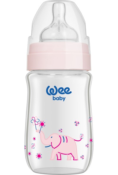 Wee Baby Klasik Plus 180 ML Geniş Ağızlı Isıya Dayanıklı Cam Biberon - Pembe