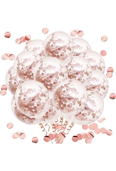 Pera Balon Rose Gold Konfetili Şeffaf Balon 10'lu