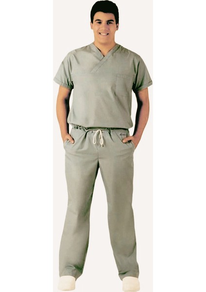 Erkek Açık Gri Doktor Cerrahi Yaka Takım 46