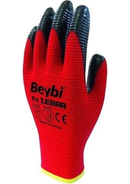 Zebra Nitril Kaplama Örme Eldiven Kırmızı Işçi Eldiveni 15'li