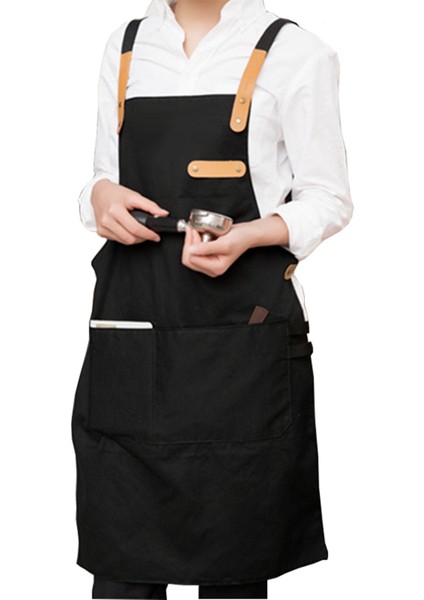 Nakışlı Boyundan Askılı Mutfak İş Önlüğü Barista Master Chef Garson Kuaför Tattoo Önlük Siyah