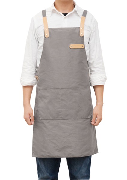 Nakışlı Boyundan Askılı Mutfak İş Önlüğü Barista Master Chef Garson Kuaför Tattoo Önlük Gri